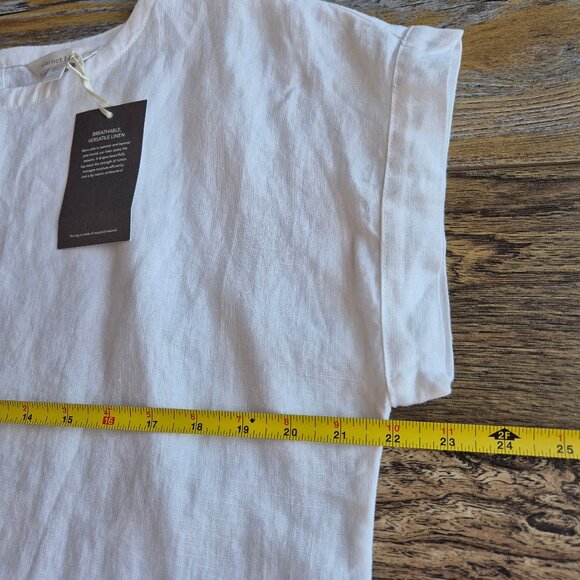 NWT Garnet Hill Meraki Linen Color Block Shift Dress Pocket White Grey - Picture 10 of 14